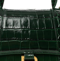 Shiny Calfskin Crocodile Embossed Small Hourglass Top Handle Bag Forest Green