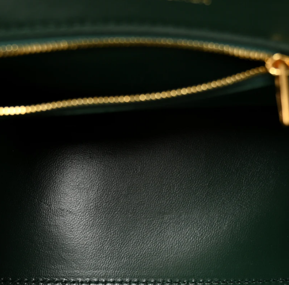 Shiny Calfskin Crocodile Embossed Small Hourglass Top Handle Bag Forest Green