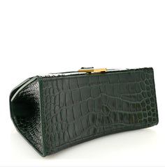 Shiny Calfskin Crocodile Embossed Small Hourglass Top Handle Bag Forest Green